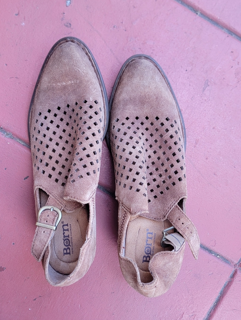 Born Nanna Suede Perforated Slip-On Shoes - Brown